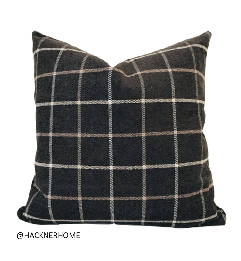 Charcoal Tan Plaid Throw pillow Windowpane Pillow Designer Etsy