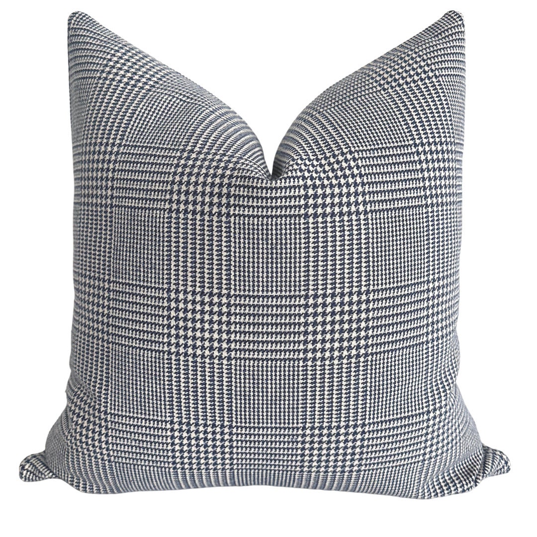 Glen Blue Plaid Pillow Cover, Plaid Pillow, Blue Pillow Cover, Designer