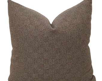 Timber Weave Pillow Cover, Brown Herringbone Geometric Cushion, Rustic Modern Mountain Decor, HACKNER HOME