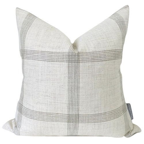 Linen Windowpane Pillow Cover Cream Linen Pillow Designer Etsy