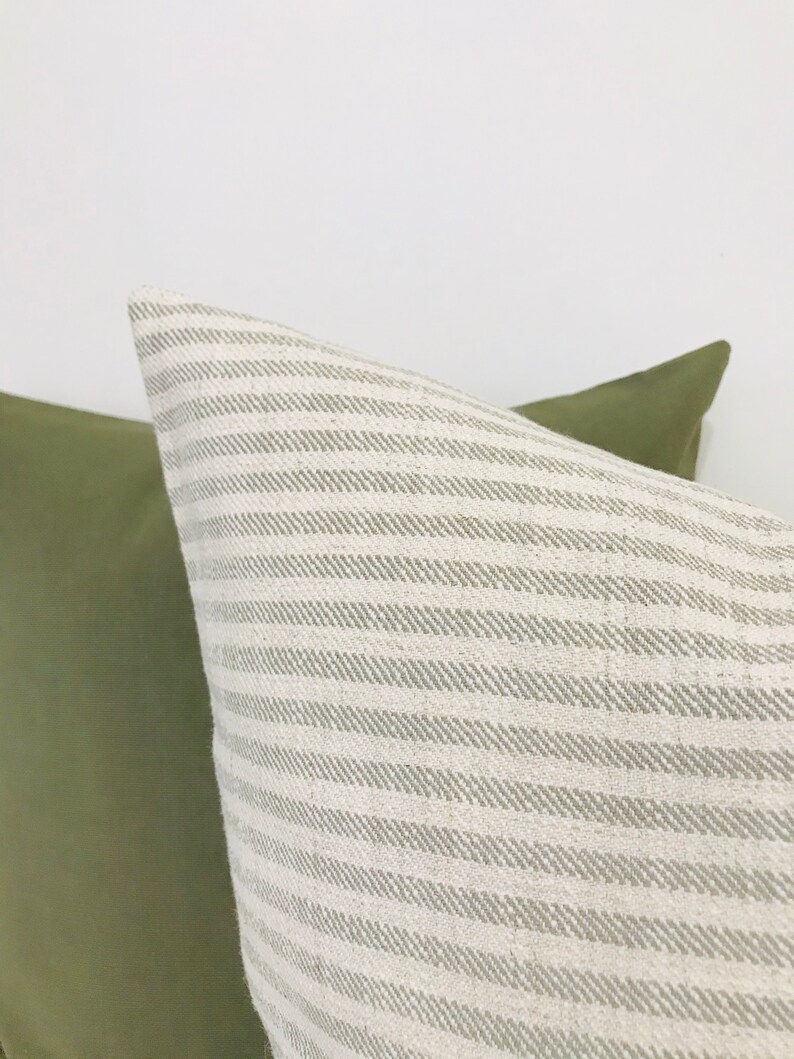 Sage Linen Stripe Pillow Cover Sage Pillow Striped Pillow Etsy
