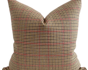 Warm Winter Plaid Pillow Cover, Plaid Pillow Cover, Tan Plaid Pillow Cover, Brown & Red Pillow Cover, Designer Plaid Pillow, HACKNER HOME