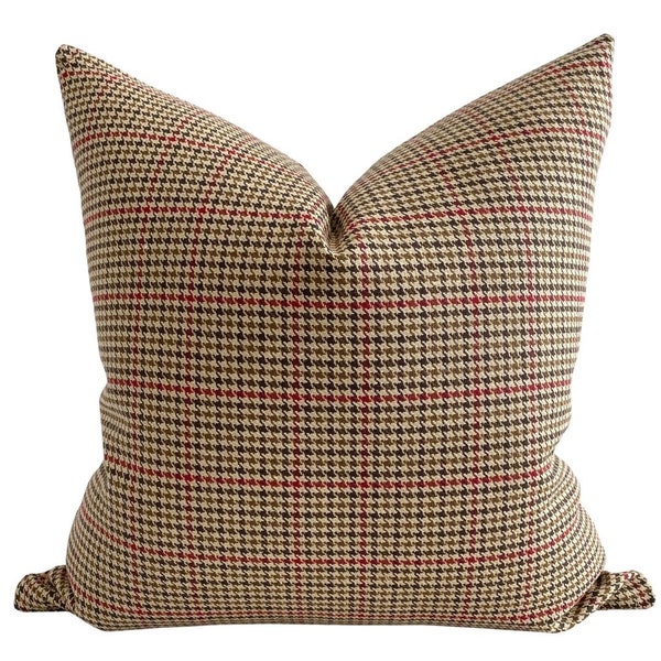 Warm Winter Plaid Pillow Cover, Plaid Pillow Cover, Tan Plaid Pillow Cover, Brown & Red Pillow Cover, Designer Plaid Pillow, HACKNER HOME