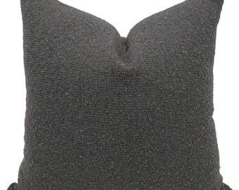Charcoal Boucle Pillow Cover, Performance Fabric Textured Lumbar Throw Pillow, HACKNER HOME