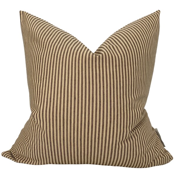 Tea Stained Ticking | Brown Pillow Cover, Farmhouse Pillow Cover, Vintage Style Pillow Cover, Striped Pillow, Ticking Pillow, Hackner Home