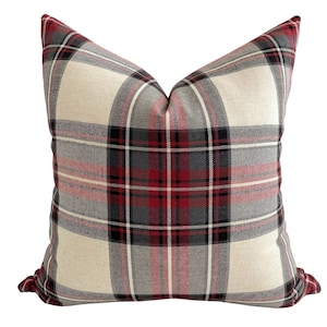 Plaid Pillow Cover, Red Plaid Pillow Cover, Windowpane Pillow Cover, Holiday Pillow, Farmhouse Plaid Pillow, Christmas Pillow, Hackner Home