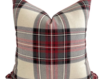Plaid Pillow Cover, Red Plaid Pillow Cover, Windowpane Pillow Cover, Holiday Pillow, Farmhouse Plaid Pillow, Christmas Pillow, Hackner Home