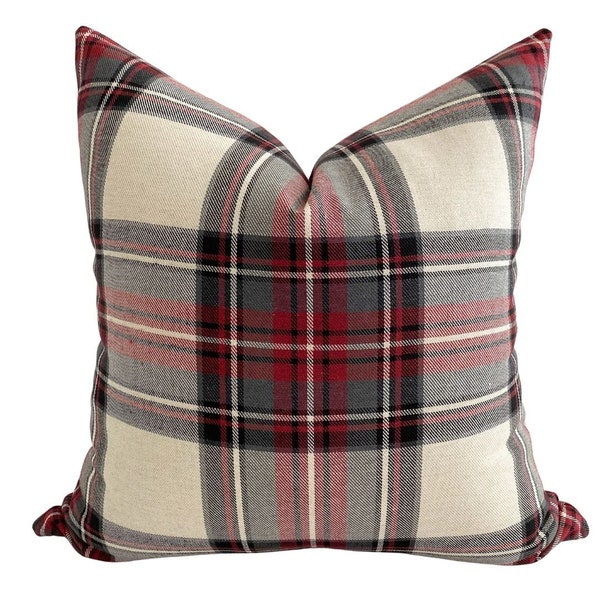 Plaid Pillow Cover, Red Plaid Pillow Cover, Windowpane Pillow Cover, Holiday Pillow, Farmhouse Plaid Pillow, Christmas Pillow, Hackner Home