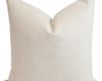 Chalkstone Weave Indoor/Outdoor Pillow Cover, Textured Woven Ivory Performance Fabric, Hackner Home