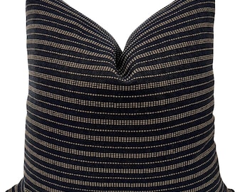 Jute Stripe Pillow Cover, Blue-Black Tribal Mud Cloth Cushion Cover, HACKNER HOME