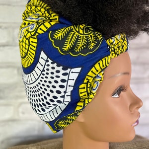 Blue African Print  Head Wrap, Adjustable Head Wrap, Headband Scarf , Head Wrap, Satin Lined Head Wrap