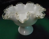 FENTON Silvercrest Milk Glass Ruffled Edge COMPOTE