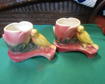 Pair Vintage BIRD Planters