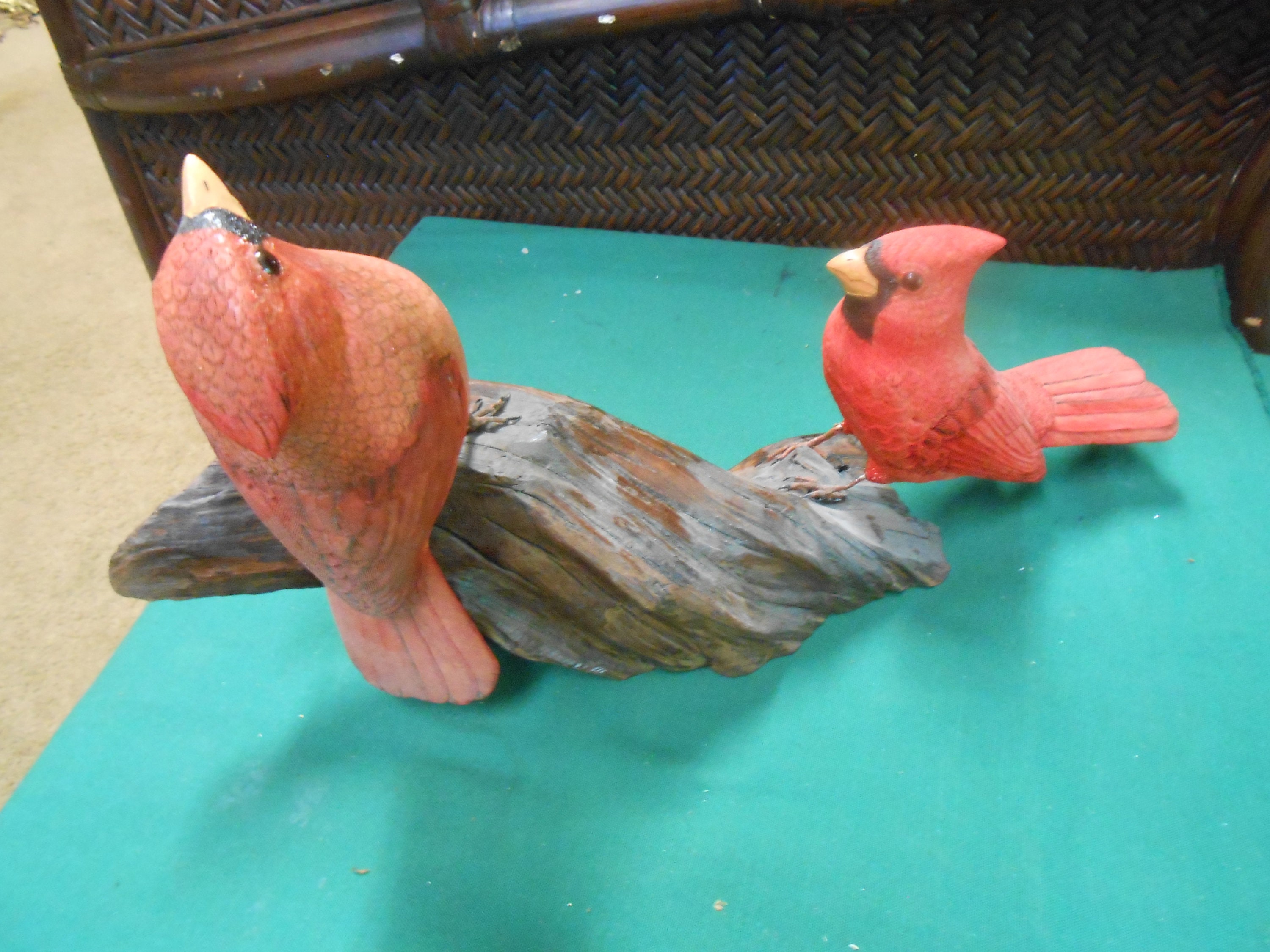 Madera artesanal 2 CARDINAL BIRDS en la estatua de la rama | Etsy