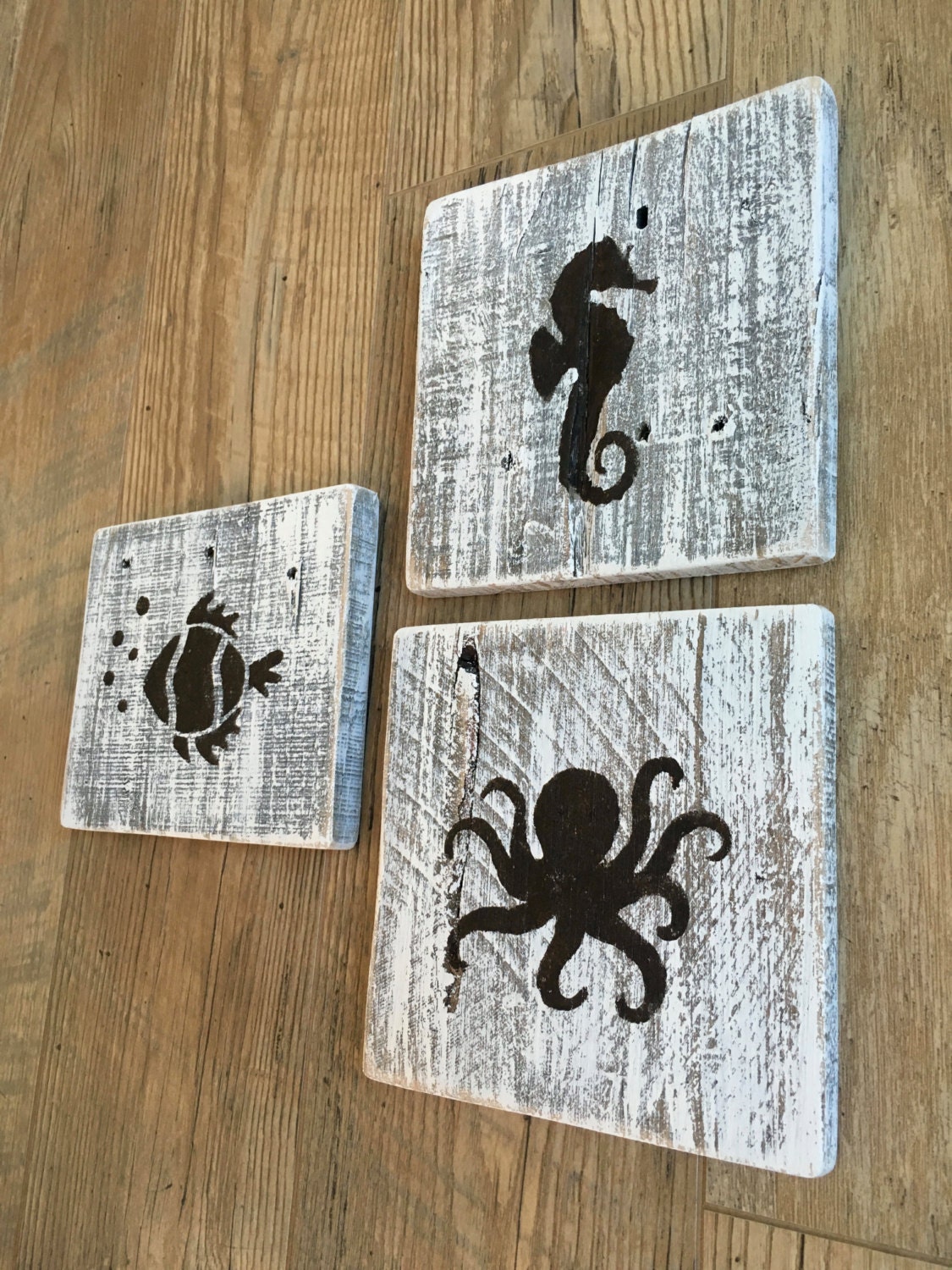 Set of 3 Reclaimed Wood Wall ArtBeach DecorWall Etsy