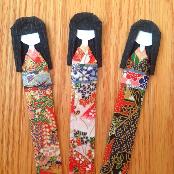 Handmade Japanese Origami Geisha Paper Doll Art Bookmarks