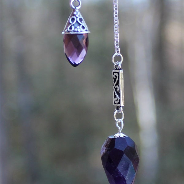 Genuine Two Piece Amethyst Pendulum in 925 Sterling Silver ~ Calming and Healing  ~