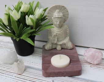 Natural Hand-Carved Soapstone Buddha Tealight Holder 4" Tall ~ Very LIMITED ~