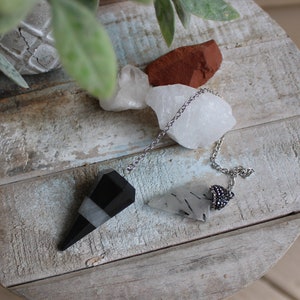 Pendulum Black Tourmaline & White Agate Pendulum Designs by Imogen ~ Protection ~
