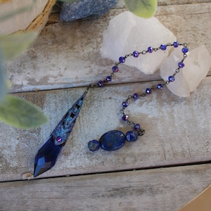 Pendulum Blue Swarovski Crystal & Lapis Lazuli Pendulum with Hand Painted End Cap