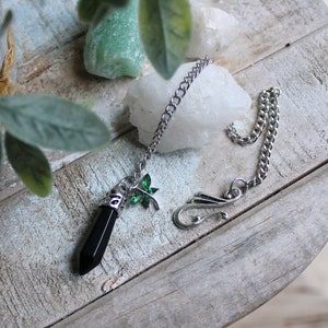 Pendulum Black Obsidian & Green Dragonfly Protection Charm