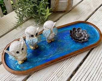 Incense Holder Tray Owl Hear No Evil, Speak No Evil, See No Evil