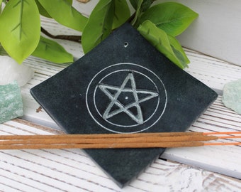 Black Soapstone Pentacle Pentagram & Cone Incense Burner 4"x 4"