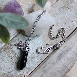 Pendulum Black Obsidian & Lavender Dragonfly Protection Charm