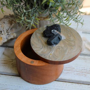 Stash Box, Jewelry Box, Keepsake Box, Hand Painted Box Crystals Black Tourmaline, Clear Quartz 4&quot; x 4 x 3&quot;