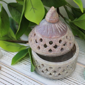 Rust Blend Natural Soapstone Trinket Box 5" Tall