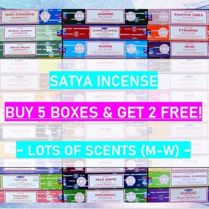 Satya Incense Sticks BUY 5 Get 2 FREE!  SCENTS M - W