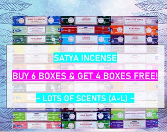 Bâtons d'encens Satya, ACHETEZ-EN 6, obtenez-en 4 GRATUITS ! PARFUMS A - L