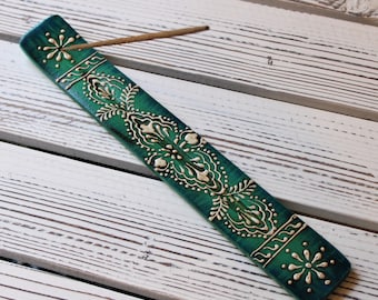 Incense Holder Wooden Incense Holder Teal/Blue 11"