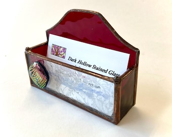 Dichroic Cabochon Clear Front Handmade Stained Glass Business Card Holder - One -of-a-Kind  Desk Display