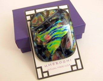A Winters Jewel Large Heavy Coat Pin Brooch Dichroic Fused Glass Statement Jewelry