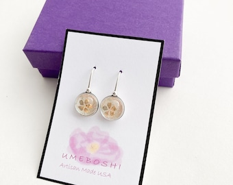 Cherry Blossom Iridescent Handmade Dichroic Glass Dangle Earrings Sparkling Fused Glass Jewelry