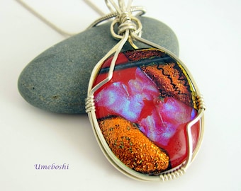 Dichroic Glass Pendant: Argentium Sterling Silver Wire Wrapped Handmade Jewelry