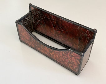 Dramatic Van Gogh Glass Textured Stained Glass Business Card Holder with Decorative Soldering