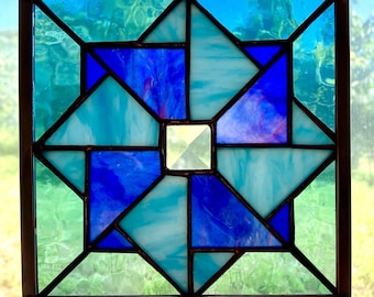 6.5" Handmade Stained Glass Double Pinwheel Appalachian Quilt Square Pattern