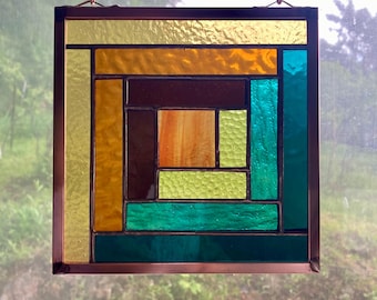 Stained Glass Quilt Square 6.5" Log Cabin Appalachian Traditional Quilt Pattern