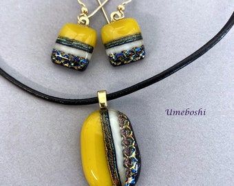 Sunny Day Handmade Dichroic Fused Glass Jewelry Set