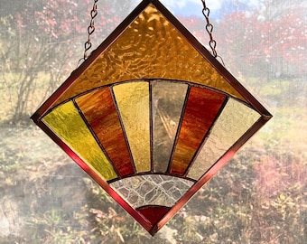Appalachian Quilt Fan Stained Glass Window Hanging: Multi-Colored Art