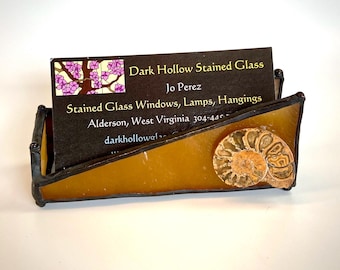 Stained Glass Business Card Holder: Fossilized Ammonite Box