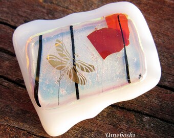 Fall Dragonfly Dichroic Glass Handmade Brooch One-of-a-kind