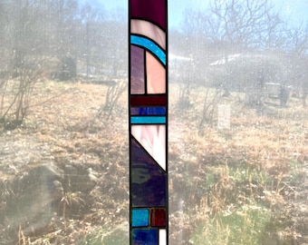 Monochromatic Stained Glass Light Bar, Geometric Window Hanging, Brass Edge Home Decor