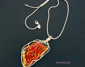 ON SALE! Large Statement Necklace Dichroic Glass Silver Wire Wrapped Pendant w Argentium Sterling Silver Wire