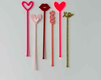 Agitateurs de boissons personnalisés : bâtonnets de cocktail pour la Saint-Valentin - Lot de 10