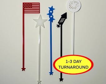 Agitateurs pour boissons 4 juillet : bâtonnets patriotiques en acrylique, lot de 5