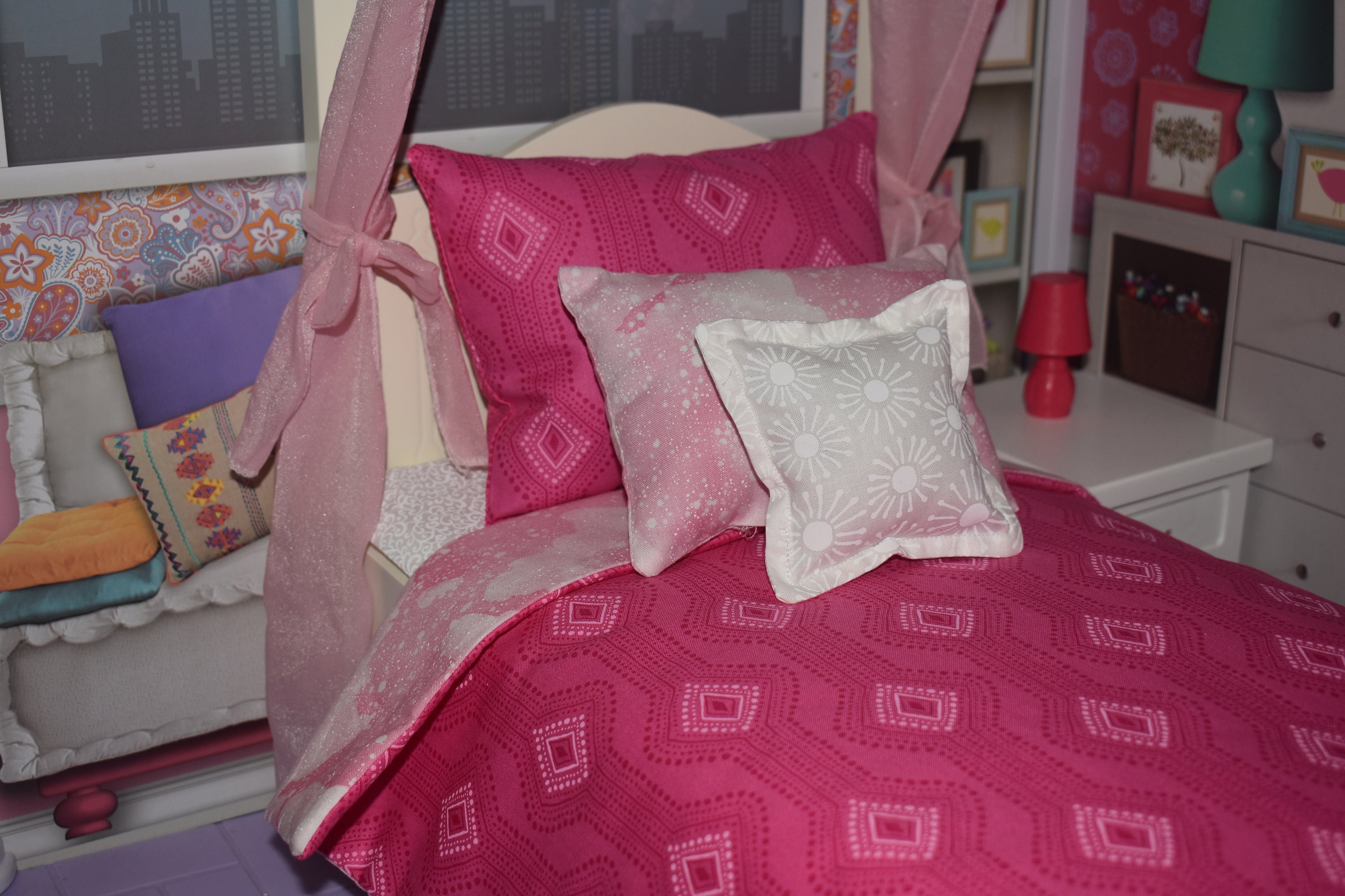 Doll Bedding Set Pink Doll Bedding Modern Doll Bedding Pink
