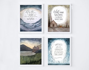 Harry Potter Poster Set of 4 Prints, Harry Potter Art Set | Dumbledore, Hogwarts, Hedwig, Hagrid, Best Harry Potter Gifts, Printable Fan Art